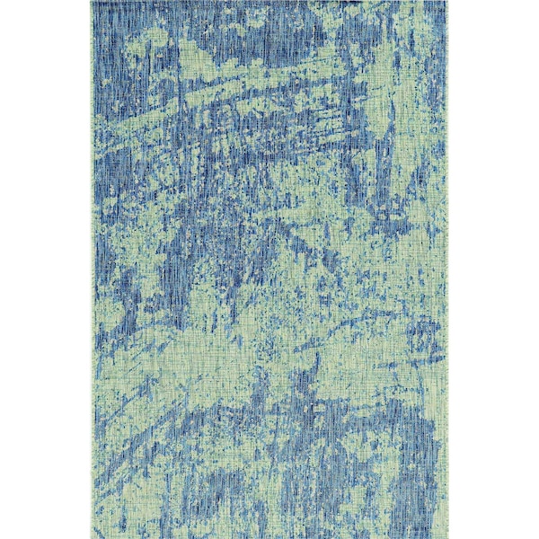 Homeroots 2 ft. 7 ft. x 3 ft. 11 ft. UV-Treated Polypropylene Grey & Denim Area Rug 353155 - main